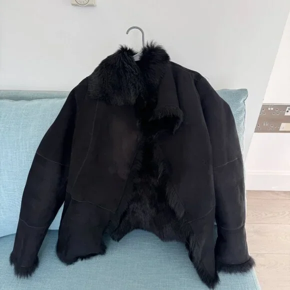 UGG Karlene Black Toscana Shearling Coat 100% Sheepskin Size Small MSRP: $1,465